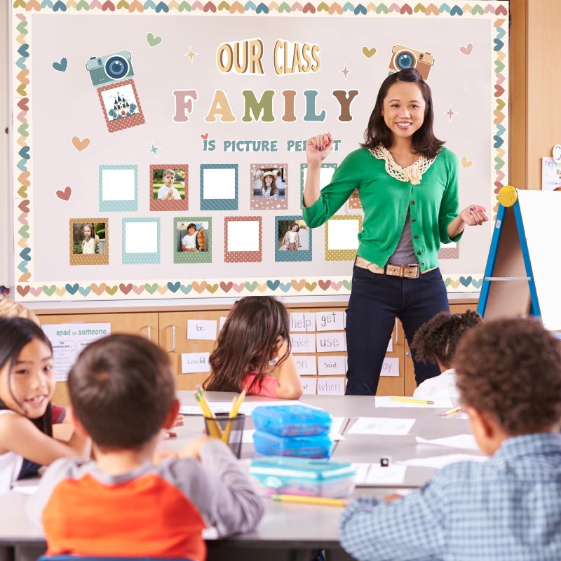 Sereliy 85PCS Our Class is a Family Bulletin Board, Boho Classroom Bulletin Board Decorations Sets, Boho Classroom Decor Welcome Picture Frame Theme Sets for Teachers Chalkboard Wall Door Decoration - Image 5