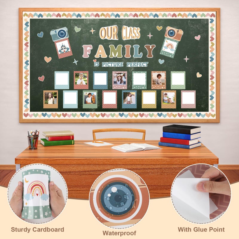 Sereliy 85PCS Our Class is a Family Bulletin Board, Boho Classroom Bulletin Board Decorations Sets, Boho Classroom Decor Welcome Picture Frame Theme Sets for Teachers Chalkboard Wall Door Decoration - Image 3