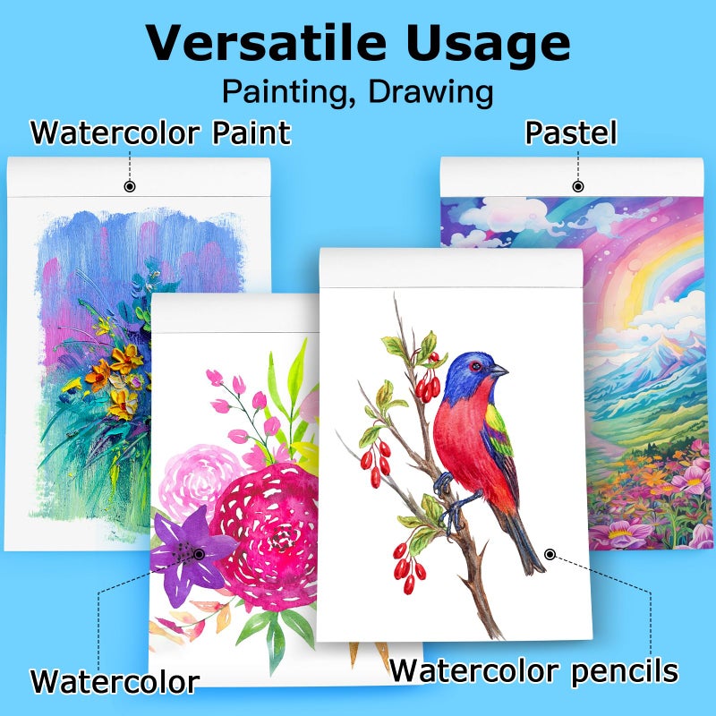 Hapikalor Watercolor Paper Pad, 9"x12" Water Color Paper, 140lb/300gsm Artist Painting Drawing Paper Book, Art Supplies for Adults Kids, Watercolors, Watercolor Paint Set, Sketchbook, Journal, Teal - Image 5