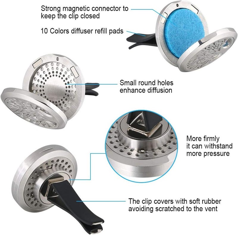 Vicloon Car Essential Oil Diffuser with Magnetic Clip and 10 Refill Felt Pads - Image 3