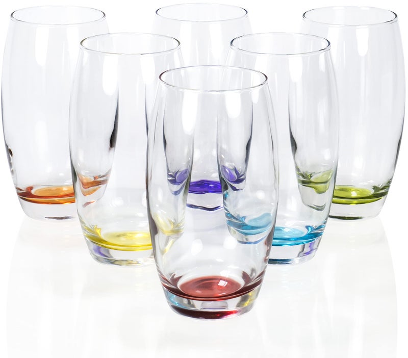 Red Co Large 16 oz Multicolored Drinking Glass Set of 6 for Water Beverage Cocktail Mixed Drinks