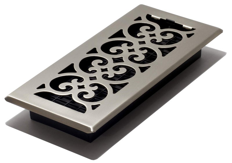 Decor Grates SPH410-NKL Scroll Floor Register, 4x10, Brushed Nickel Finish - Image 1