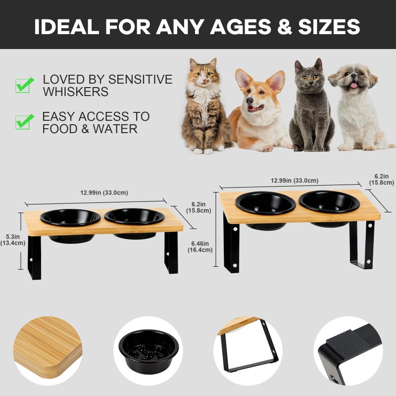 LEAWALK Upgraded Adjustable Height Cat Food Bowls Stand Ceramic Dog Bowls and Slow Feeder Cat Bowl, 15Â°Tilted Stand Anti Vomiting Raised for Small and Medium Sized Cats Dogs (Black (2 Bowl+Pet mat)) - Image 5