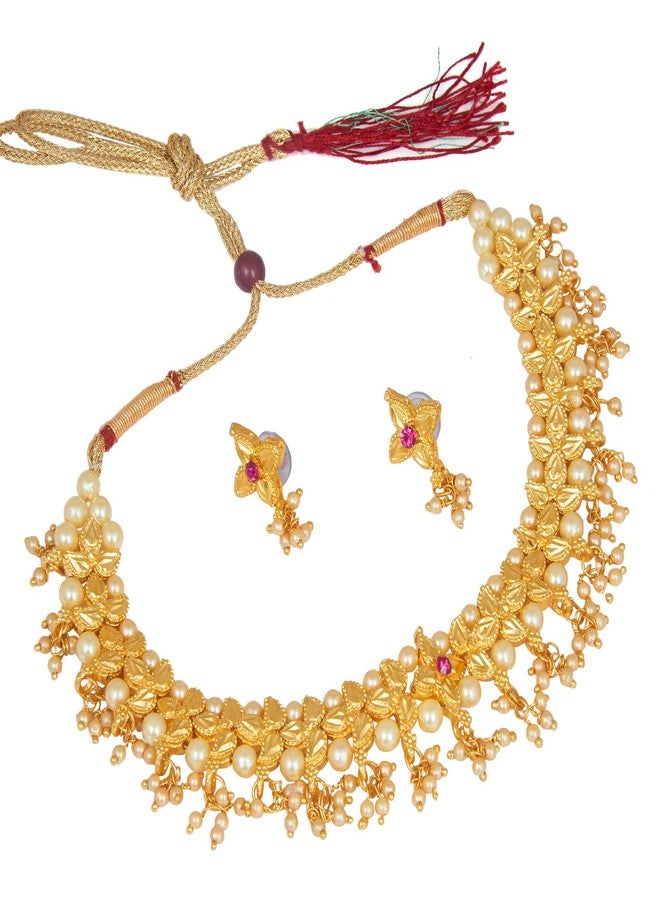 Bodha Traditional Indian Temple Gold Jewelry Necklace Setwith Earrings for Women &(SJ_2682) - Image 1