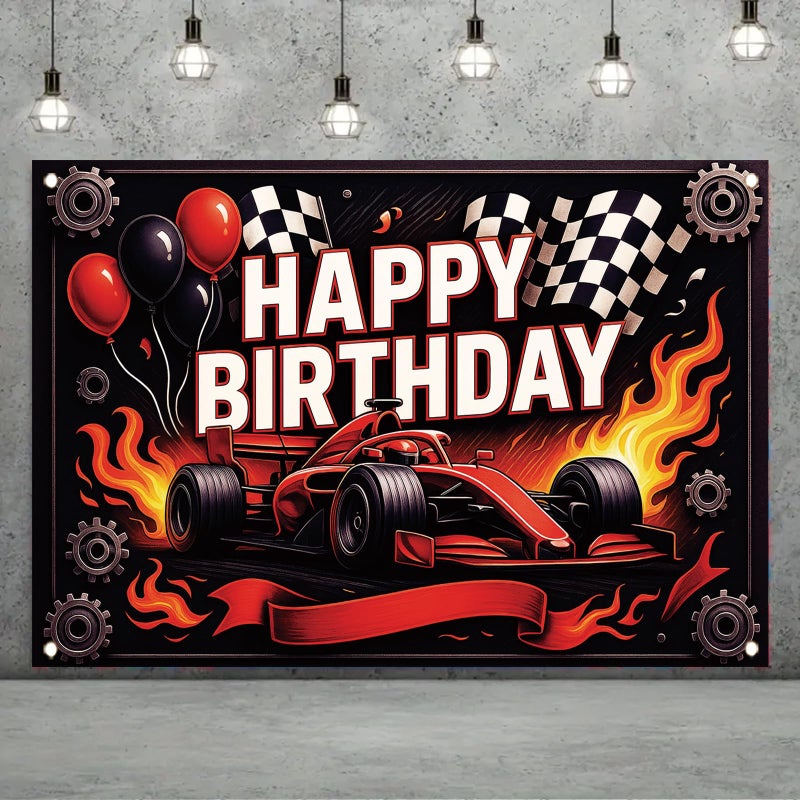 Saoplasa Formula 1 Racing Happy Birthday Backdrop Banner F1 Car Photography Background Racing Party Decorations Photo Booth Supplies 71x43 Inch - Image 2