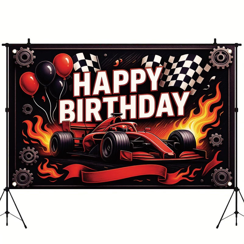 Saoplasa Formula 1 Racing Happy Birthday Backdrop Banner F1 Car Photography Background Racing Party Decorations Photo Booth Supplies 71x43 Inch - Image 4