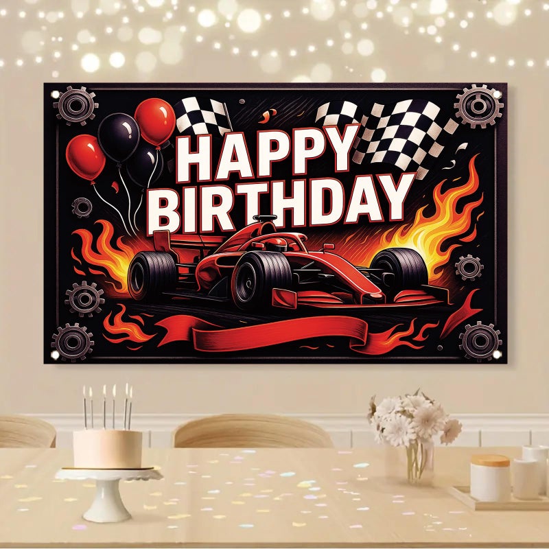Saoplasa Formula 1 Racing Happy Birthday Backdrop Banner F1 Car Photography Background Racing Party Decorations Photo Booth Supplies 71x43 Inch - Image 5