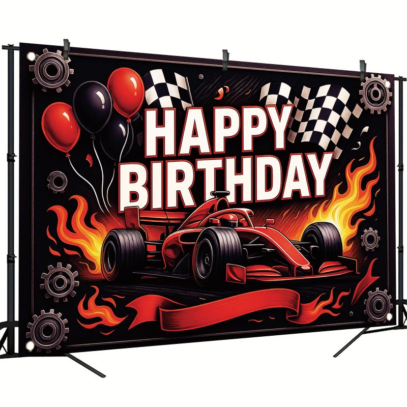Saoplasa Formula 1 Racing Happy Birthday Backdrop Banner F1 Car Photography Background Racing Party Decorations Photo Booth Supplies 71x43 Inch - Image 3