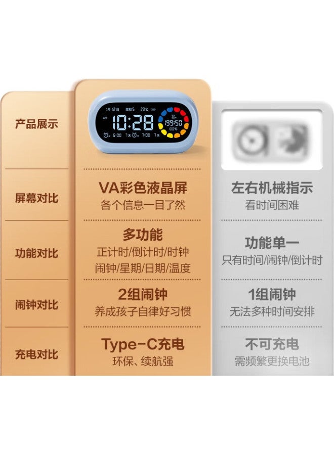 Deli Color Screen Visual Timer Alarm Clock For Children And Students, Self-Discipline Time Management Device, Blue Le106Pro - Image 1