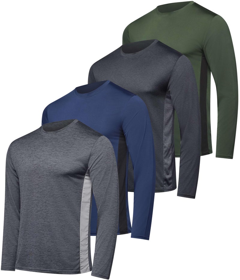 ريال إيسينشالز 4 عبوة تي شيرتات بأكمام طويلة للرجال بتقنية جفاف سريع للمشي وصيد السمك والتمارين الرياضية في الصالة الرياضية تحت الشمس UPF 50 مجموعة تي شيرتات للجري 11 صغير