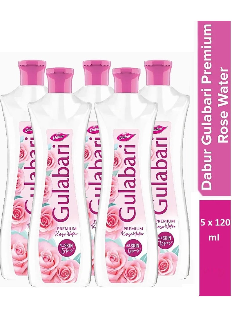 Dabur Gulabari Premium Rose Water Facial Cleansing Toner 5 X 120ml - Image 1