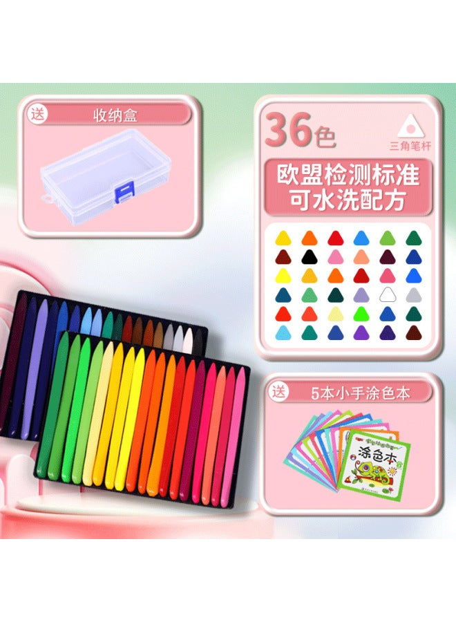 mriya Children's Non-dirty Hand Crayon 36 Color Triangle Plastic Wax Brush Kindergarten Painting Oil Painting Stick Color Brush Washable - Image 1