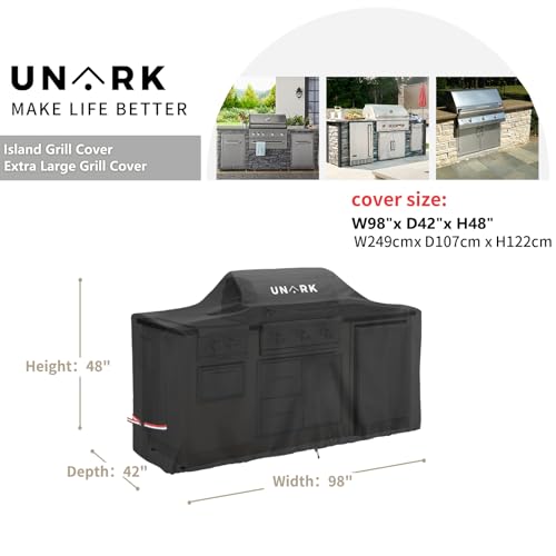 UNARK 98 Inch Extra Large Grill Cover Kitchen Island Cover Large Island Grill Cover for Outdoor Grill Outdoor Kitchen Cover Heavy Duty Waterproof 98" L x 42" W x 48" H, Black - Image 2
