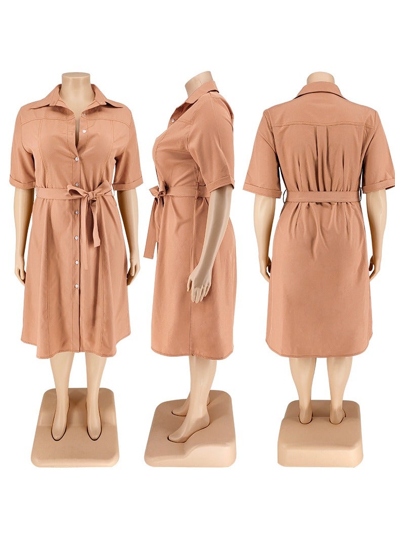Shougu New Solid Color Short Sleeved Shirt Dress  - Image 4