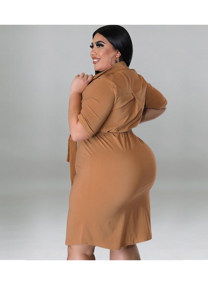 Shougu New Solid Color Short Sleeved Shirt Dress  - Image 5