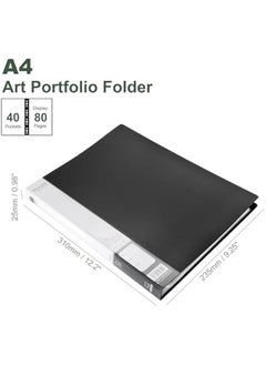 Arabest Black A4 40-Pocket Binder with PP Plastic Sleeves, Art Portfolio Folder to Display 80 s for Organizing Documents, Includes Clear Sheet Protectors, Size 310x235x25mm  - Image 2