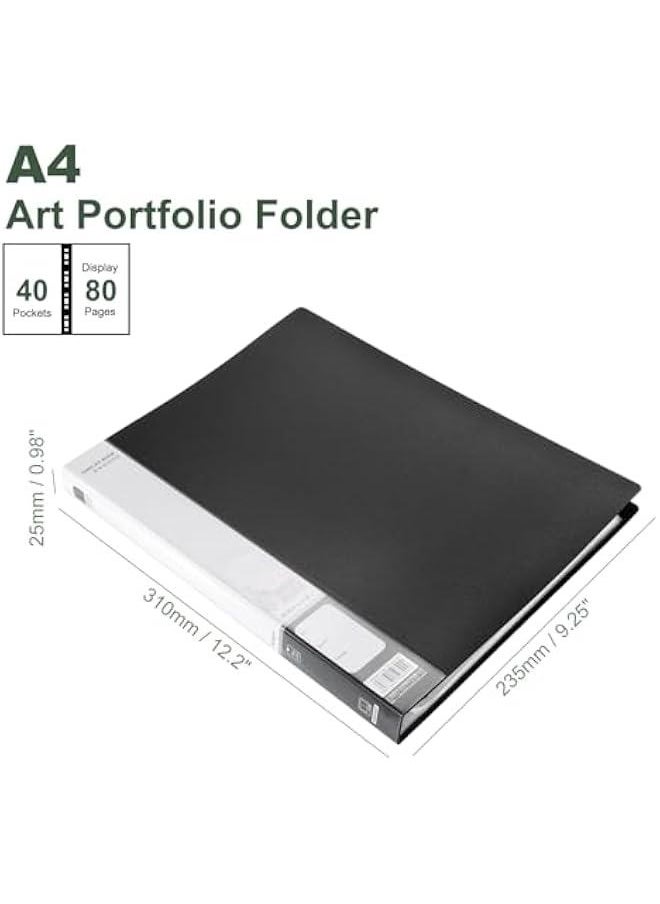 Arabest - Black A4 40-Pocket Binder with PP Plastic Sleeves, Art Portfolio Folder to Display 80 s for Organizing Documents, Includes Clear Sheet Protectors, Size 310x235x25mm - Image 1