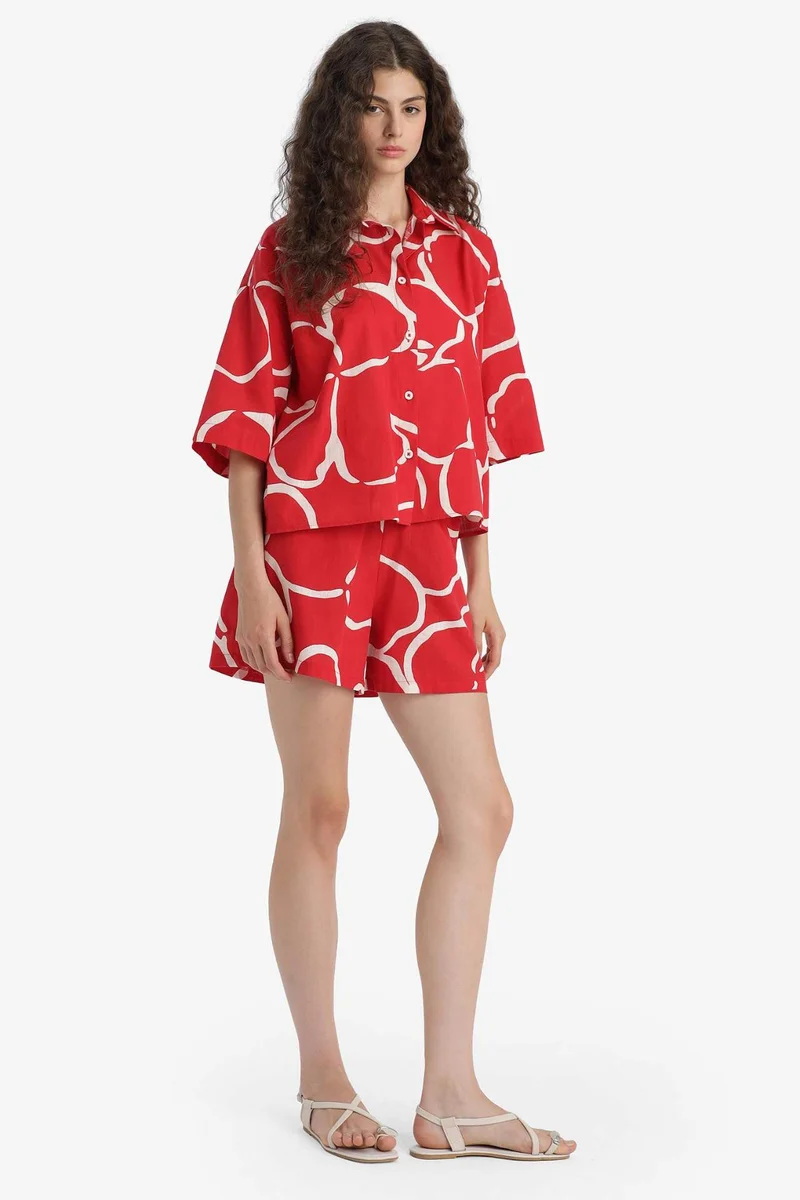ديفاكتو Normal Waist Patterned Short Leg Cotton Shorts