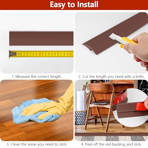 ToLanbbt 20Ft Floor Transition Strip Self Adhesive Carpet to Tile Floor Edging Trim PVC Threshold Strips, Peel and Stick Floor Joining Strip Suitable for Threshold Height Less Than 5mm(Coffee) - Image 4