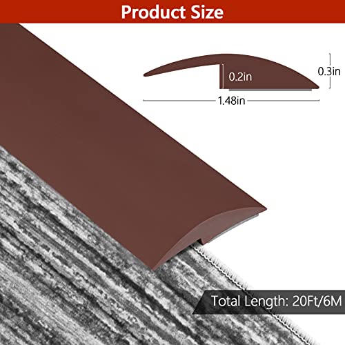 ToLanbbt 20Ft Floor Transition Strip Self Adhesive Carpet to Tile Floor Edging Trim PVC Threshold Strips, Peel and Stick Floor Joining Strip Suitable for Threshold Height Less Than 5mm(Coffee) - Image 2
