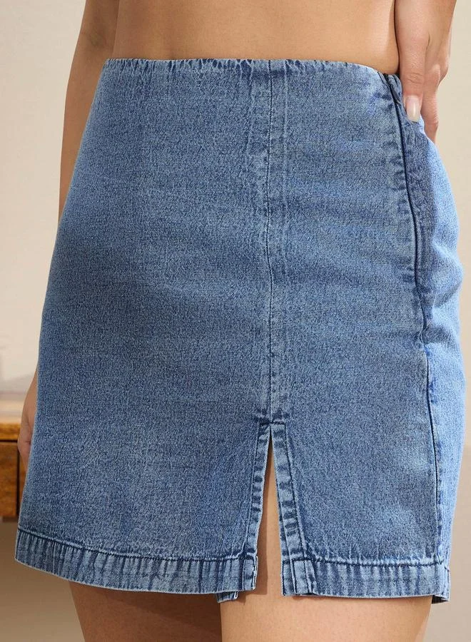 SASSAFRAS Navy Denim Side Slit Mini Skorts