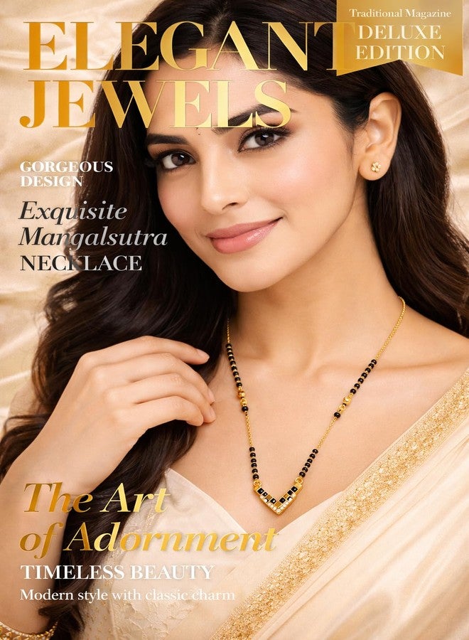 VIEN Gold Plated Mangalsutra Necklace for Women with Black Beads & CZ Stones, Traditional & Modern V-Shape Pendant Chain, Wedding Daily Wear Jewellery Gift for Wife - Image 5