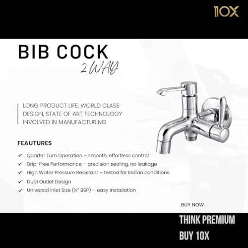 10X Bib Cock Tap 2 in 1 ARW -888 for Bathroom/Kitchen Full Brass Full Chrome - Image 2