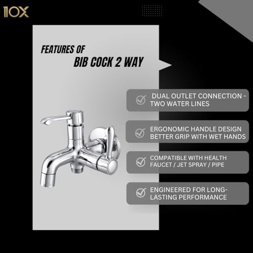 10X Bib Cock Tap 2 in 1 ARW -888 for Bathroom/Kitchen Full Brass Full Chrome - Image 3