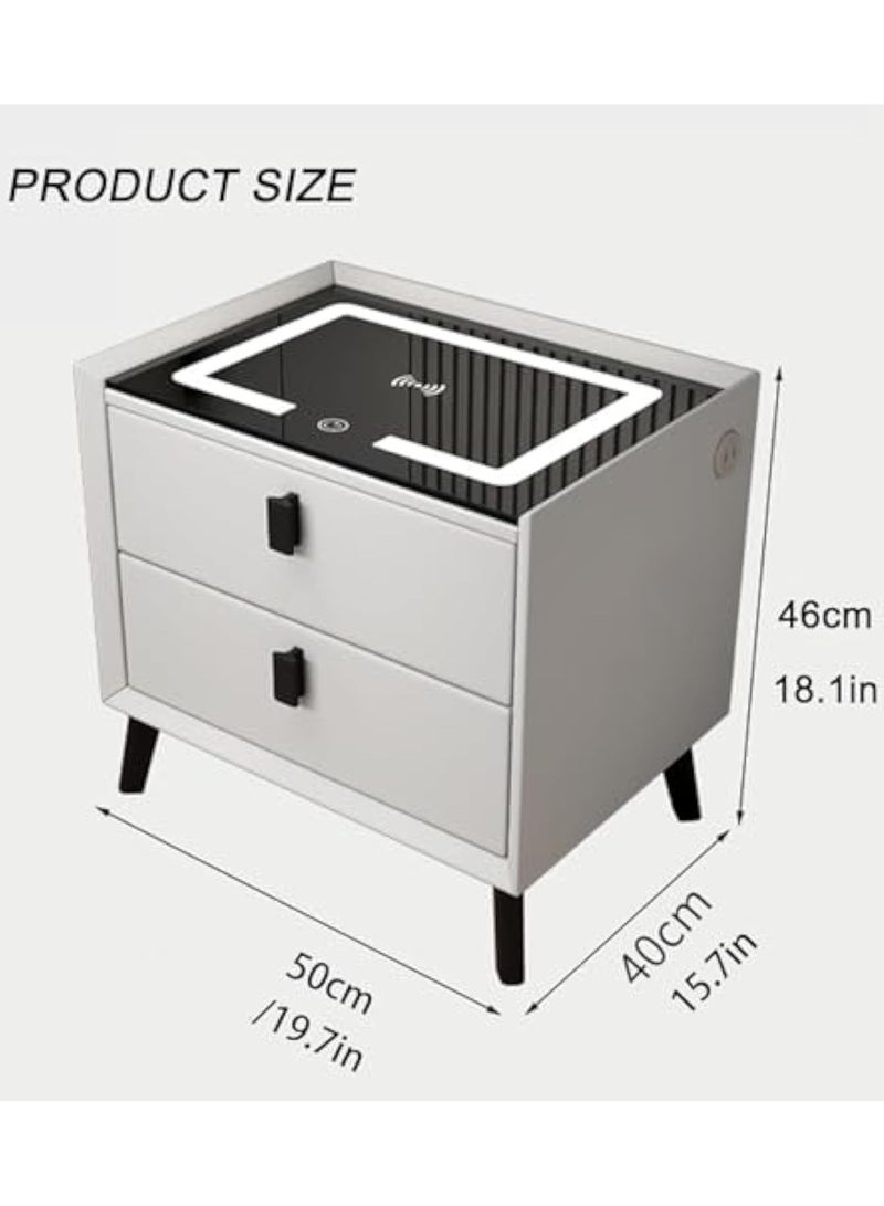 POWER Smart Bedside Table, Bedside Table with 2 Drawers, Multifunctional Bedside Table, Wireless Charging Station + 3 Colors LED Light + USB Port + Bluetooth Speaker, 50x40x46cm(White) - Image 3