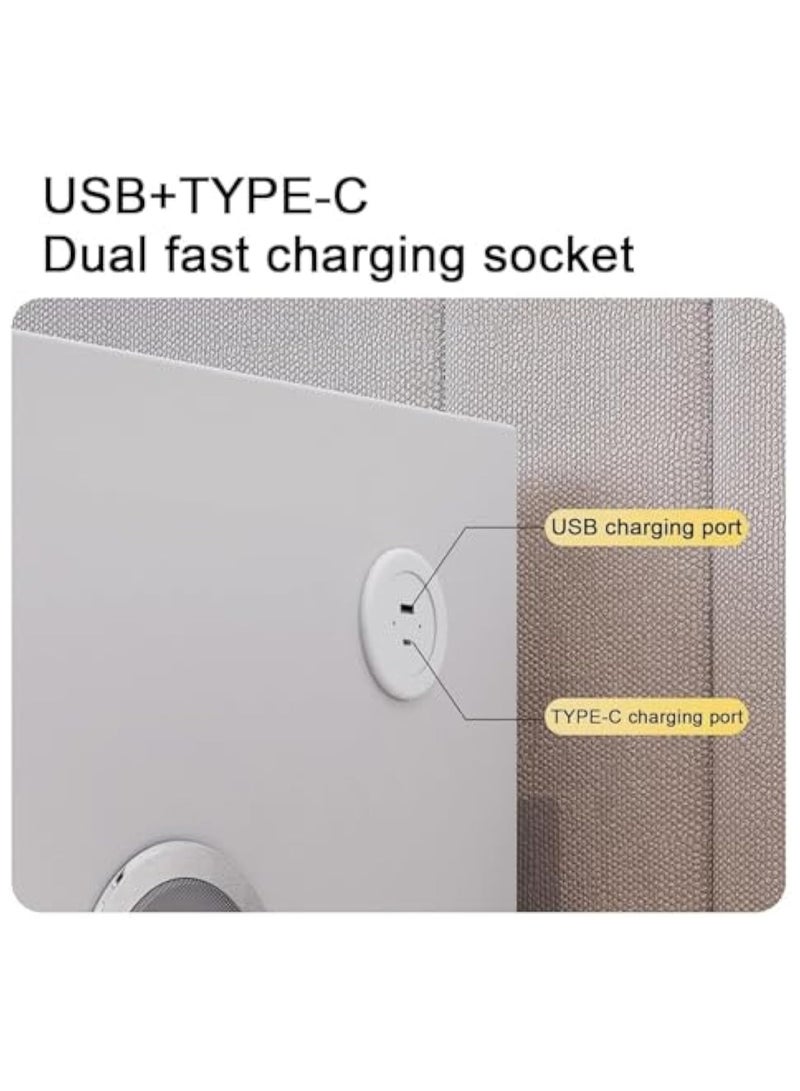 POWER Smart Bedside Table, Bedside Table with 2 Drawers, Multifunctional Bedside Table, Wireless Charging Station + 3 Colors LED Light + USB Port + Bluetooth Speaker, 50x40x46cm(White) - Image 4