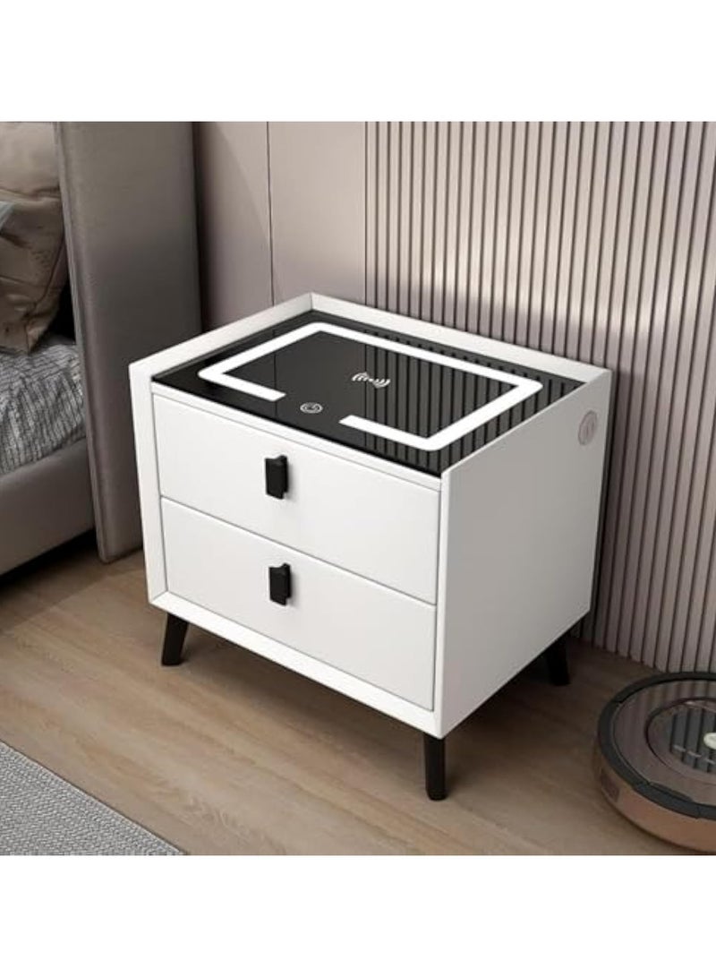 POWER Smart Bedside Table, Bedside Table with 2 Drawers, Multifunctional Bedside Table, Wireless Charging Station + 3 Colors LED Light + USB Port + Bluetooth Speaker, 50x40x46cm(White) - Image 2