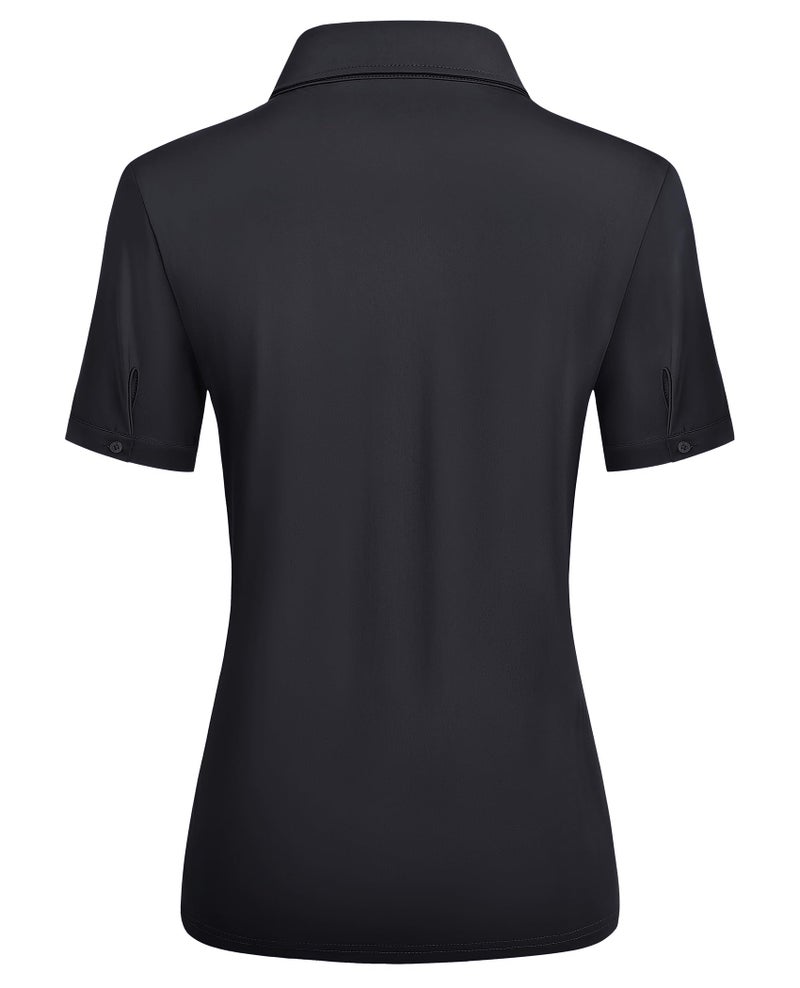 Gleeivy Black Button Up Shirt Women Short Sleeve Stretch Dress Shirts for Women Wrinkle Free Collared Top Business Fitted Office Work Blouse Black L - Image 4