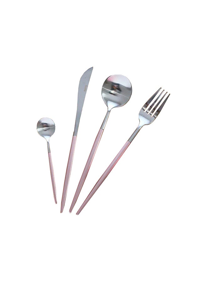 إسكدنيا طقم أدوات مائدة للعشاء مكون من 4 قطع فضي / وردي - Image 1