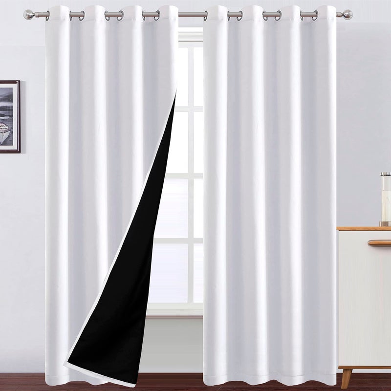 LEMOMO 100% Blackout Curtains 52 x 84 Inches Long Thermal Insulated White Curtains with Black Liner Set of 2 Panels for Nursery Room - Image 1