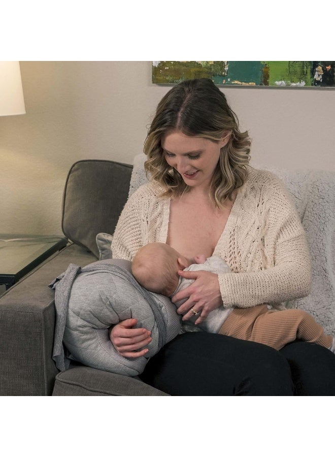 بوبي Boppy Anywhere Support Nursing Pillow, Soft Gray Heathered with Stretch Belt - Image 4