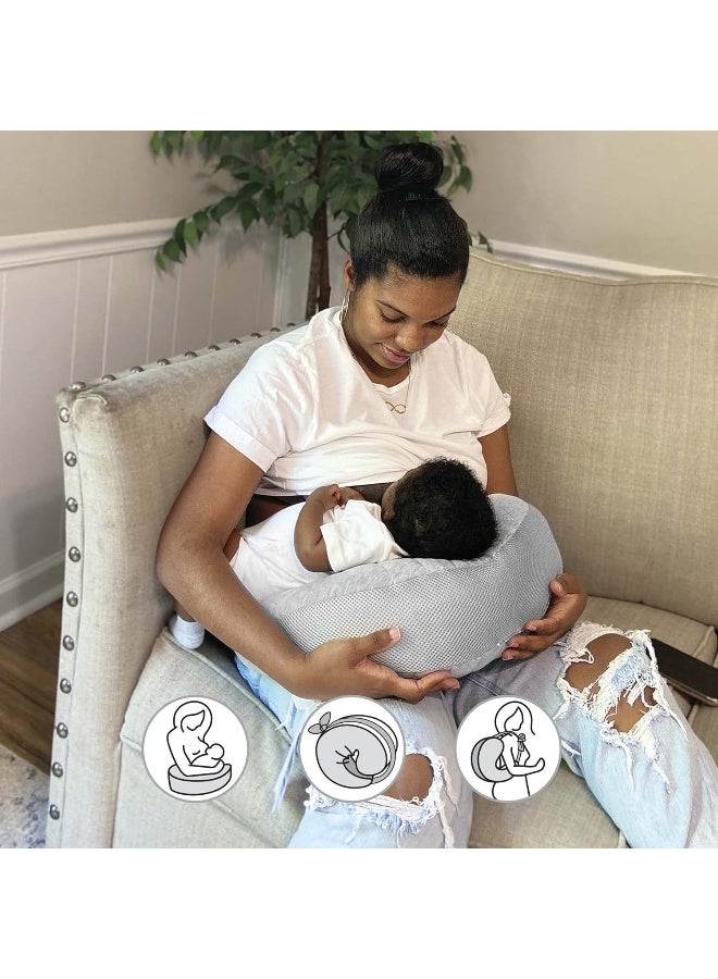 بوبي Boppy Anywhere Support Nursing Pillow, Soft Gray Heathered with Stretch Belt - Image 3