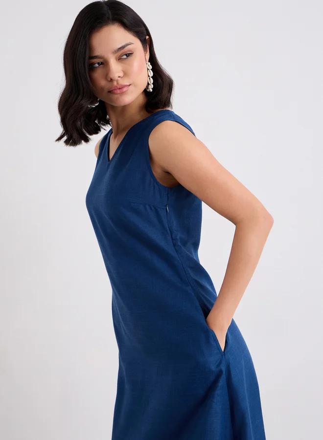 ستايلي Styli Blue Solid Sleeveless A-Line Maxi Dress