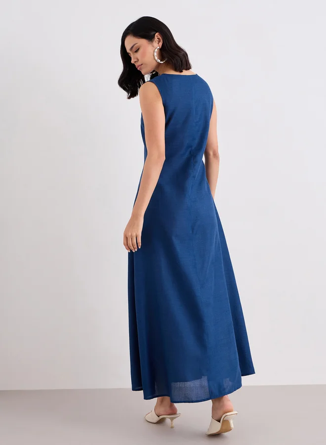 ستايلي Styli Blue Solid Sleeveless A-Line Maxi Dress