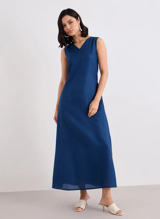ستايلي Styli Blue Solid Sleeveless A-Line Maxi Dress
