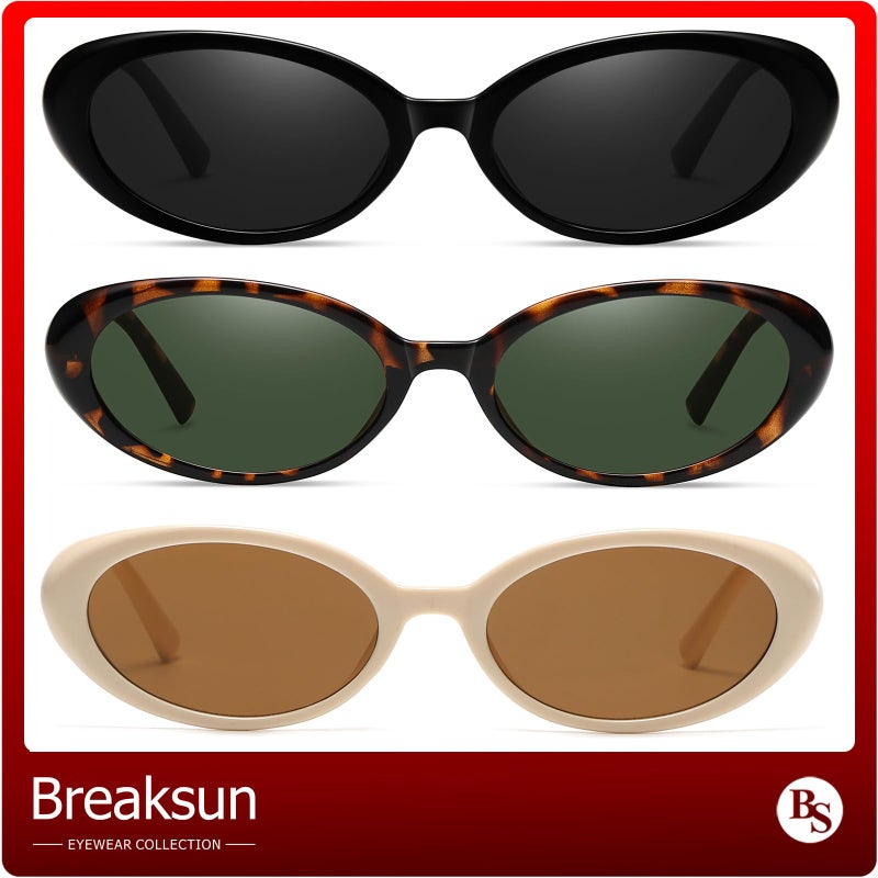 Breaksun Retro Oval Sunglasses for Women Men Fashion Small Oval Sunglasses 90s Vintage Shades (Black/Grey+ G15+ Beige) - Image 4
