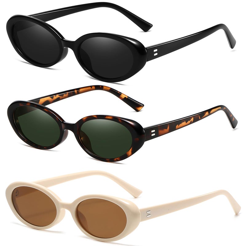 Breaksun Retro Oval Sunglasses for Women Men Fashion Small Oval Sunglasses 90s Vintage Shades (Black/Grey+ G15+ Beige) - Image 1