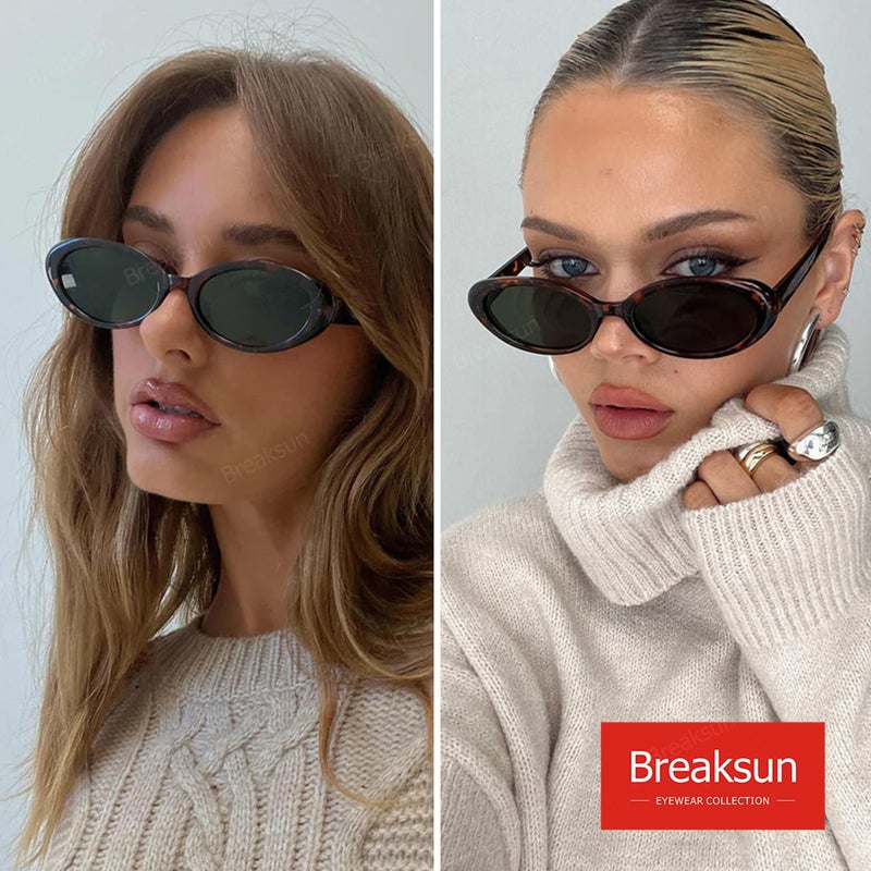 Breaksun Retro Oval Sunglasses for Women Men Fashion Small Oval Sunglasses 90s Vintage Shades (Black/Grey+ G15+ Beige) - Image 3