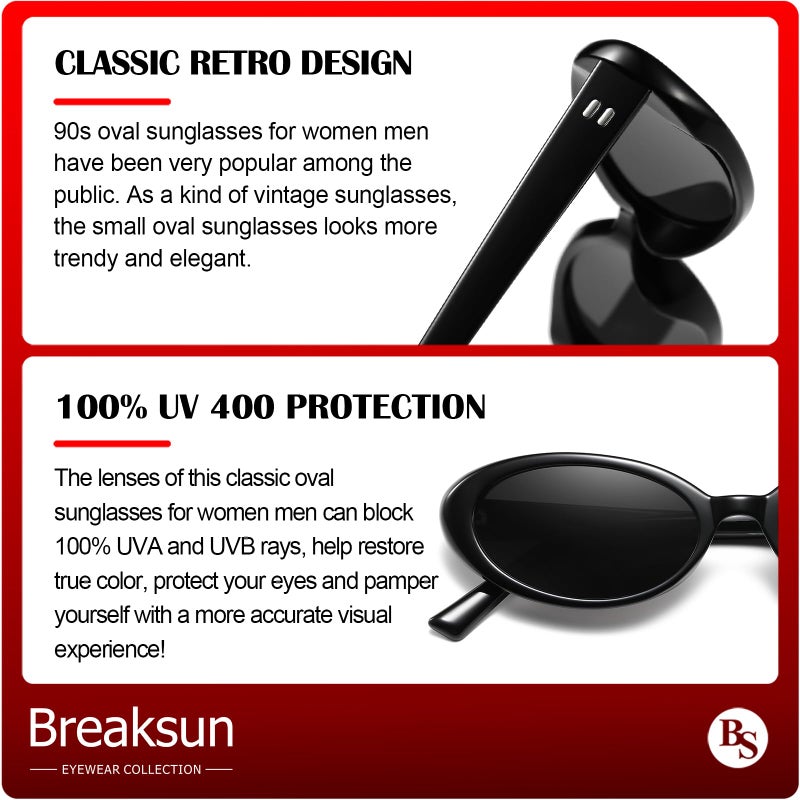 Breaksun Retro Oval Sunglasses for Women Men Fashion Small Oval Sunglasses 90s Vintage Shades (Black/Grey+ G15+ Beige) - Image 5