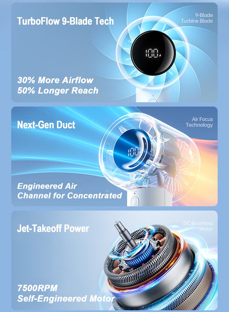 JISULIFE JISULIFE Portable Handheld Fan Life10, Turbo Power High Speed Air [28H Max Cooling Time], 5 Gear Wind, 5000mAh Rechargeable, Mini Pocket Design, Personal Fan for for Women Men Travel Camping Outdoor - Blue  - Image 4