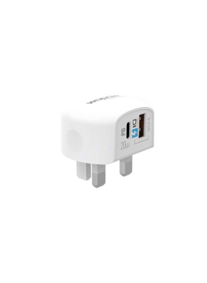 Wopow 1 Port USB And 1 Port PD PowerBoost iQ Wall Charger White - Image 1