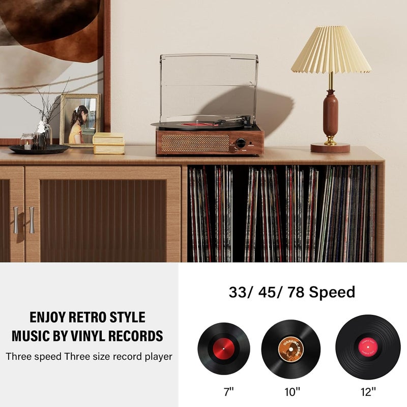 cotsoco Vinyl Record Player Turntable with Built-in Bluetooth Receiver & 2 Stereo Speakers, 3 Speed 3 Size Portable Retro Record Player for Entertainment and Home Decoration - Image 4