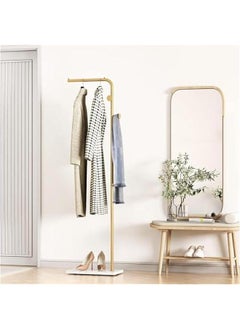 Metal Coat Rack Freestanding, Coat Stand With 3 Hooks,Black Clothing Rack with Natural Marble Base, Modern Clothes Rack for Entryway, Living Room,Bedroom, Office, Black&White (Gold)