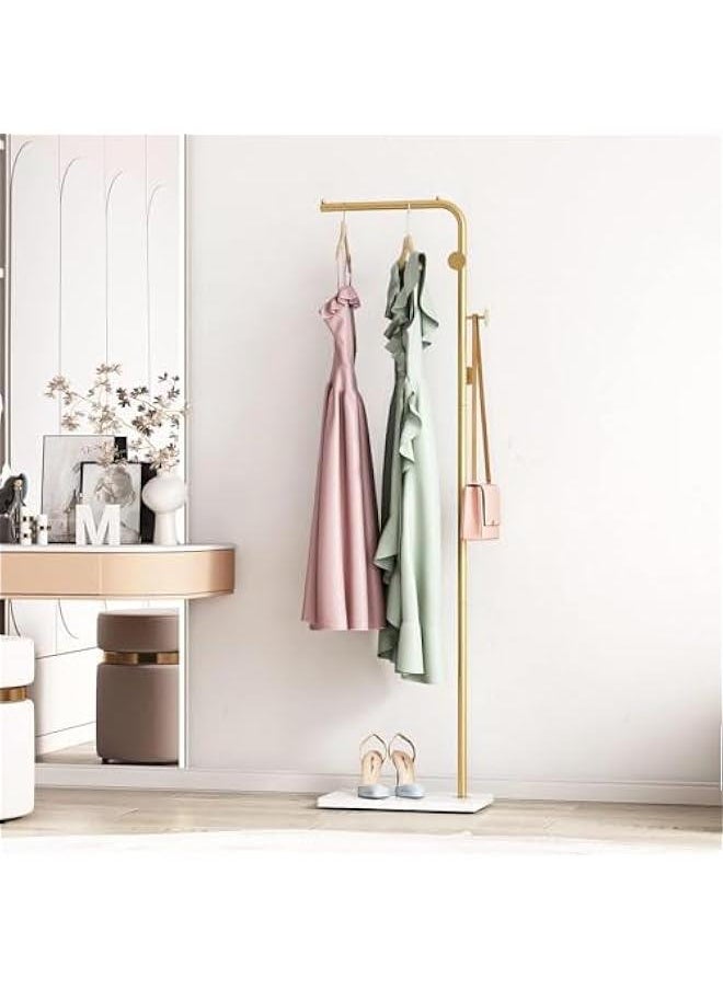 MIXDE - Metal Coat Rack Freestanding, Coat Stand With 3 Hooks,Black Clothing Rack with Natural Marble Base, Modern Clothes Rack for Entryway, Living Room,Bedroom, Office, Black&White (Gold) - Image 1