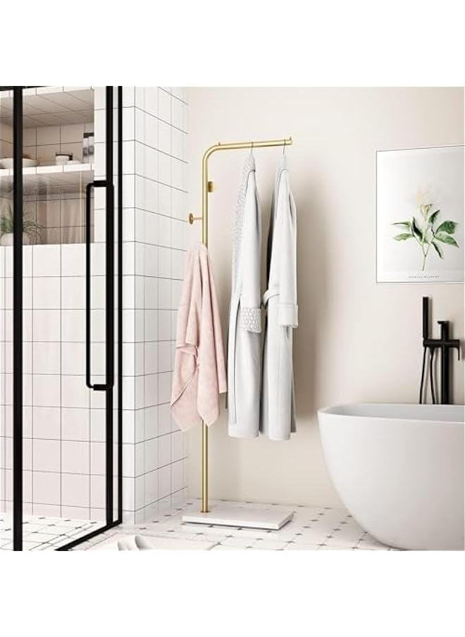 MIXDE - Metal Coat Rack Freestanding, Coat Stand With 3 Hooks,Black Clothing Rack with Natural Marble Base, Modern Clothes Rack for Entryway, Living Room,Bedroom, Office, Black&White (Gold) - Image 1