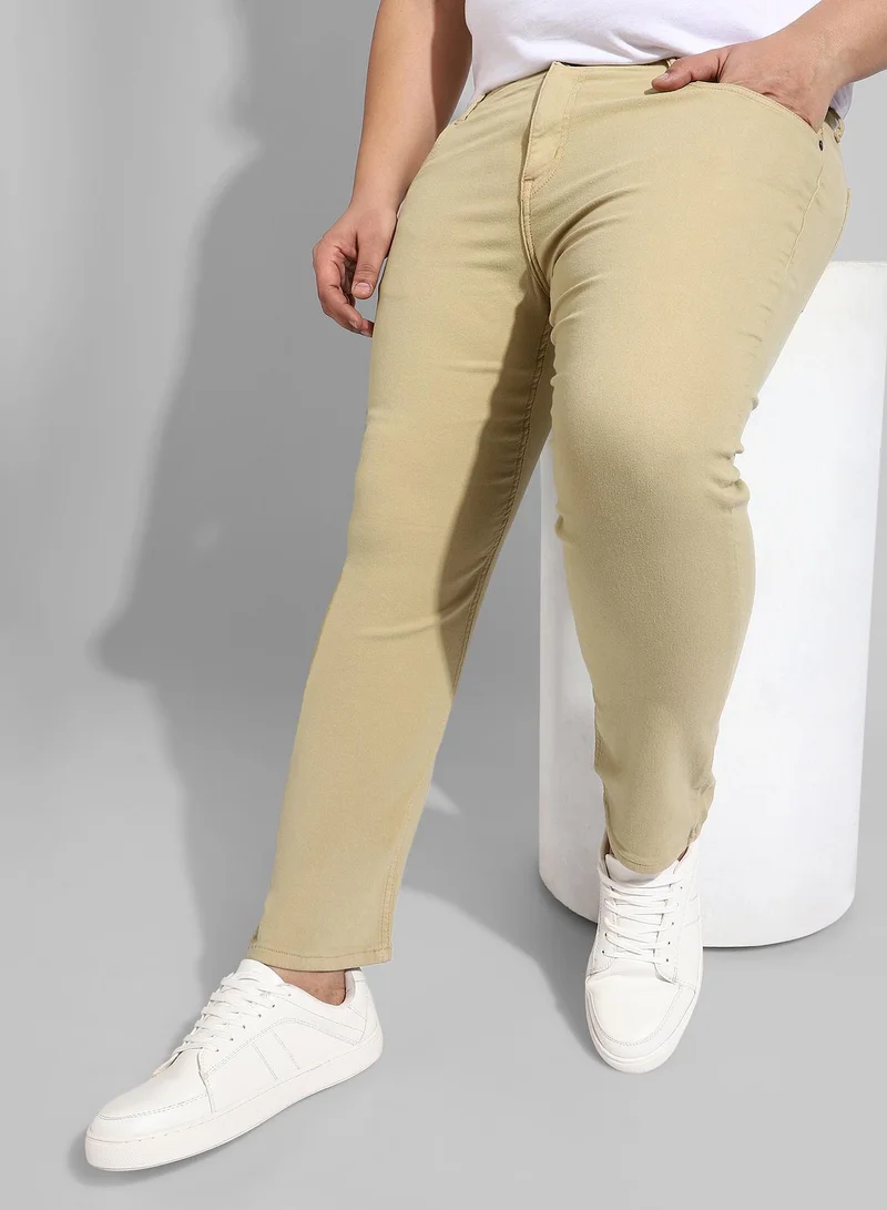 Instafab Plus Men's Classic Solid Beige Regular Fit Denim Jeans